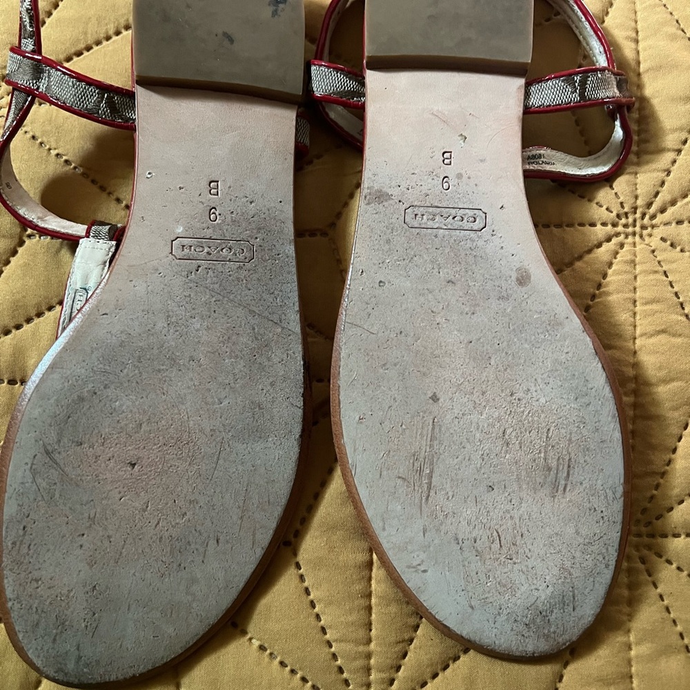 Coach Red and Black T-Strap Sandals - Picture 3 of 3